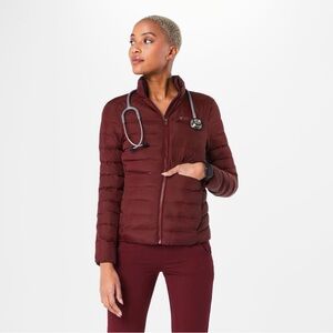 NWT Figs On Shift Packable Puffer Jacket Burgundy